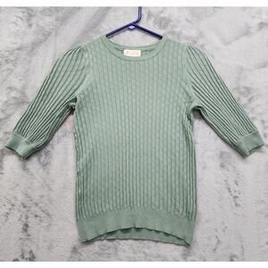 Marled Sweater Womens XS Green Crew Neck‎ Half Sleeves Pullover Stretch Knit